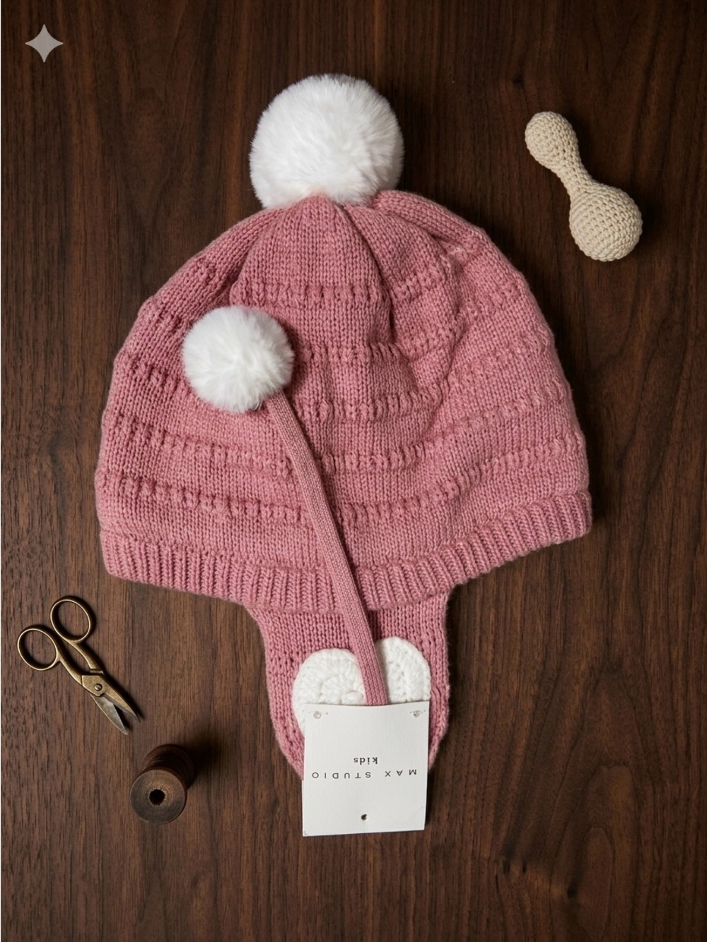 Max studio Kids, pink knit pom-pom hat